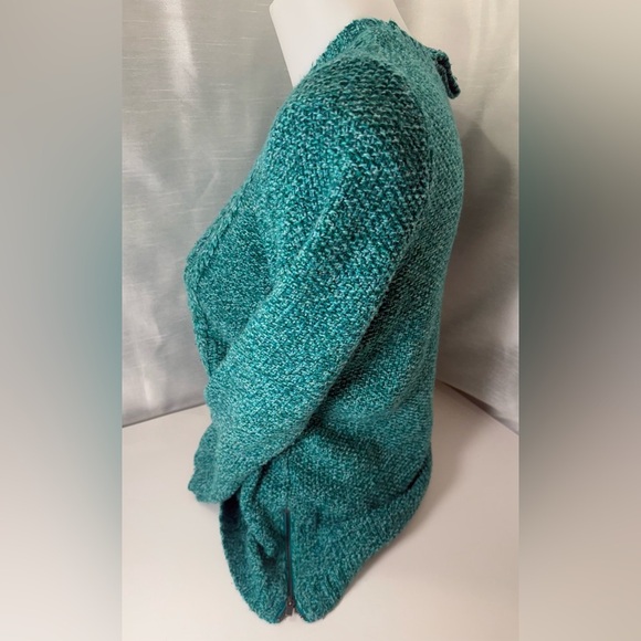 Talbots Size Petite M Turquoise Cable-Knit 100% Cotton Pullover Sweater - Picture 5 of 6